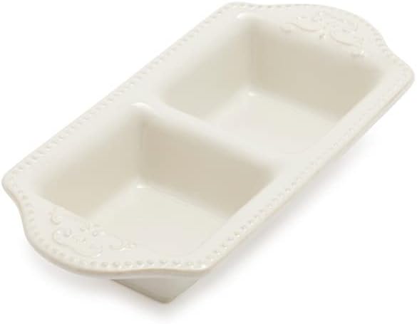 Sur La Table Pearl Stoneware Two-Section Dish , White