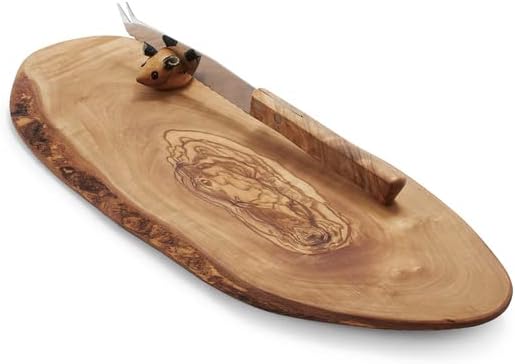 Sur La Table Italian Olivewood Slice Cheese Board With Knife , Brown