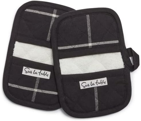Sur La Table Windowpane Mini Mitts, Set of 2 , Black