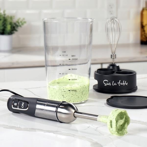 Sur La Table Immersion Blender with Whisk & Storage, Silver