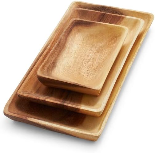 Sur La Table Acacia Wood Rectangular Platters, Set of 3 , Brown
