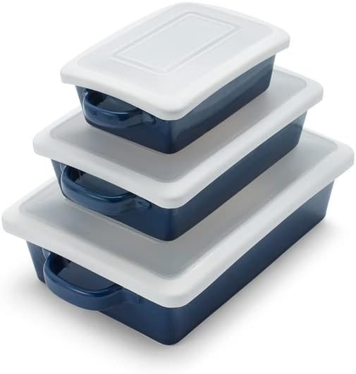 Sur La Table Stoneware 3-Piece Baker Set w Lids , Blue