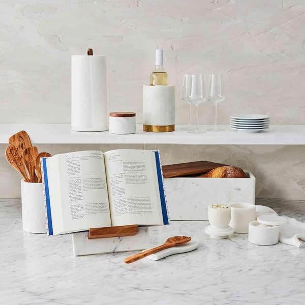 Sur La Table Marble & Acacia Paper Towel Holder , White