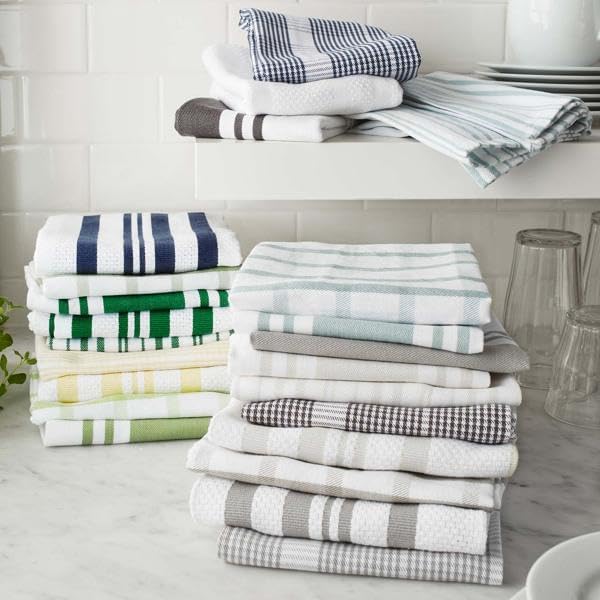 Sur La Table Striped Kitchen Towels, Set of 3 , Basil