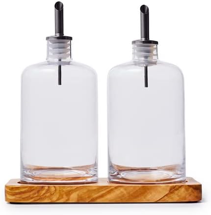 Sur La Table Olivewood Oil and Vinegar Cruet Set , Clear