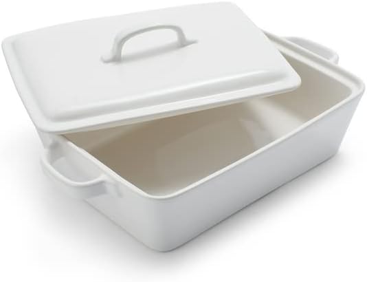 Sur La Table Rectangular Stoneware Casserole with Lid, 4 qt. , White